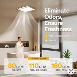 Vivohome 160 CFM Ceiling Bathroom Exhaust Fan with 1600W PTC Heater, LED Light, Humidity Sensor