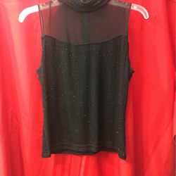 Black Sheer Neckline  Glitter Top