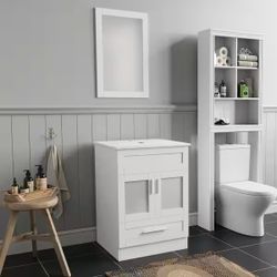 24”W Bath Vanity Cabinet Only in White with Mirror