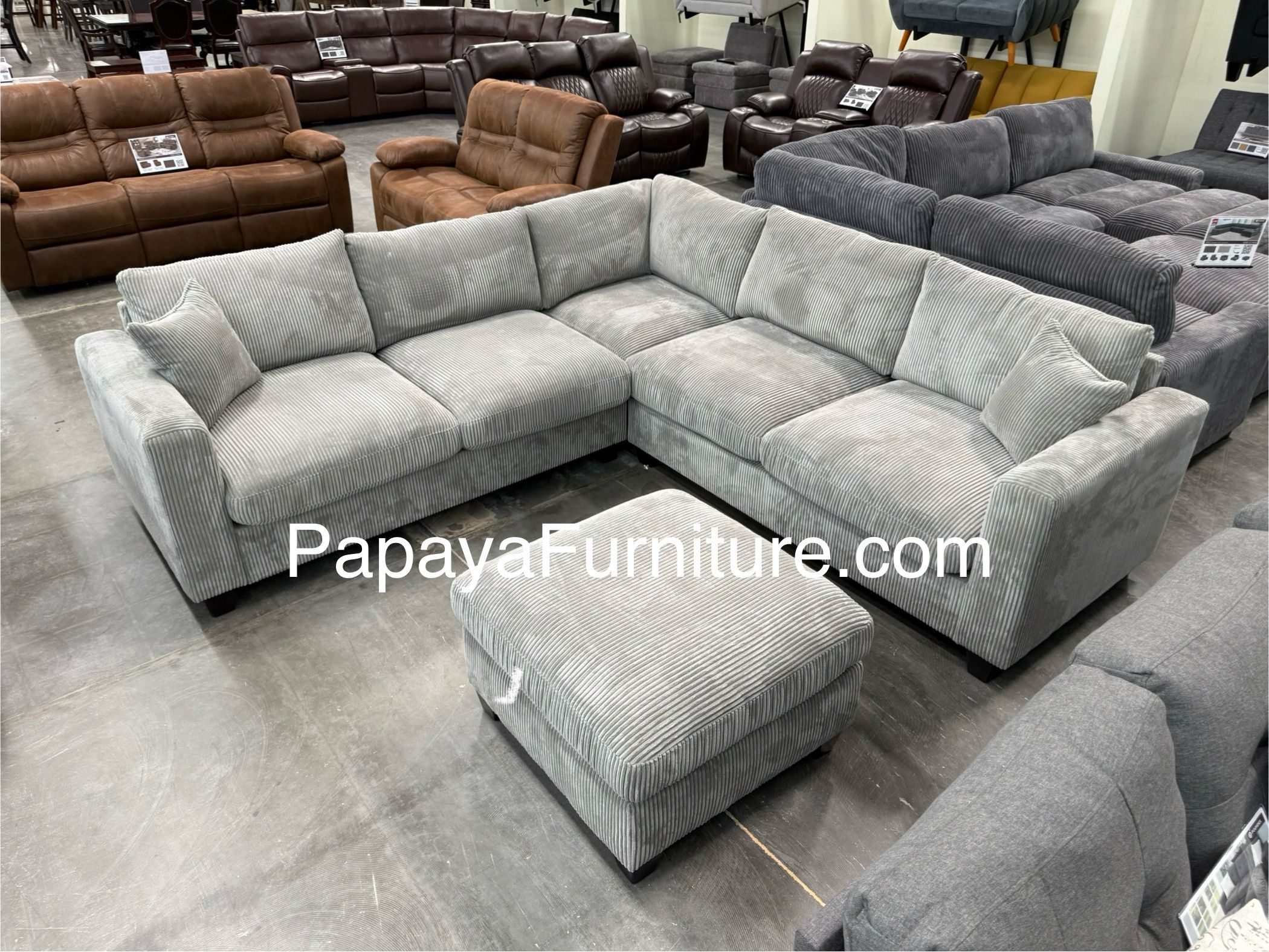 NEW! Light Grey Sectional Sofa And Ottoman, Sectionals, Sofa, Couch, Grey Couch, Grey Sofa, L-Shaped Sofa, Plush Sectional Couch, Living Room Sofa