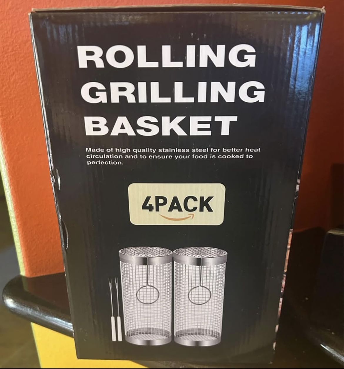 New Rolling Grilling Basket. 4 Pack. 2 Lg 2 Med