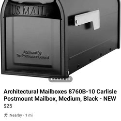 Architectural Mailboxes 8760B-10 Carlisle Postmount Mailbox, Medium, Black - NEW
