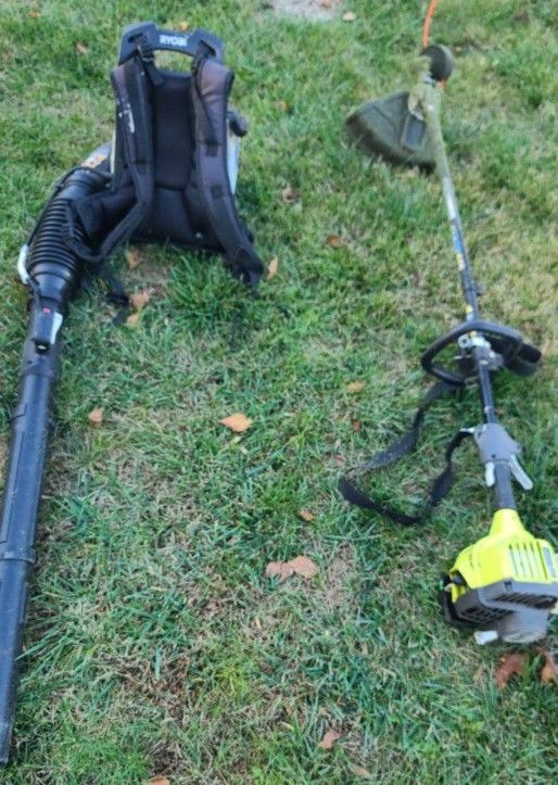 Ryobi Gas Weed Trimmer  And Backpack Leaf Blower