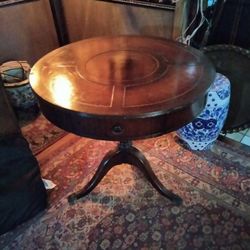 Vintage Leather Top Round Table.