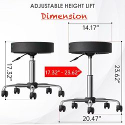 ✌️ Round Rolling Stool Height Adjustable Swivel Chair Metal Feet with Wheels for Spa, Massage, Salon, Home, Office, Medical, Tatoo, Bar Black
