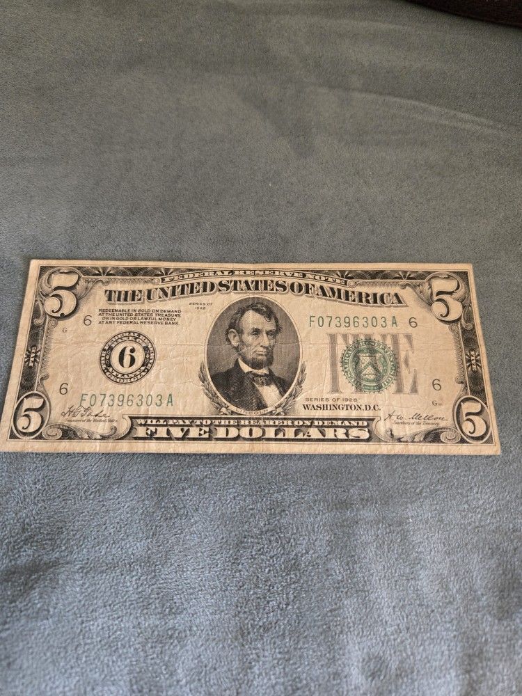 1928 Gold Note $5.00