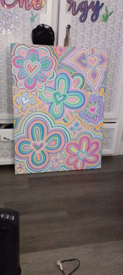 Original PastelPsychedelic  Pink and Purple Heart Melody Canvas Painting