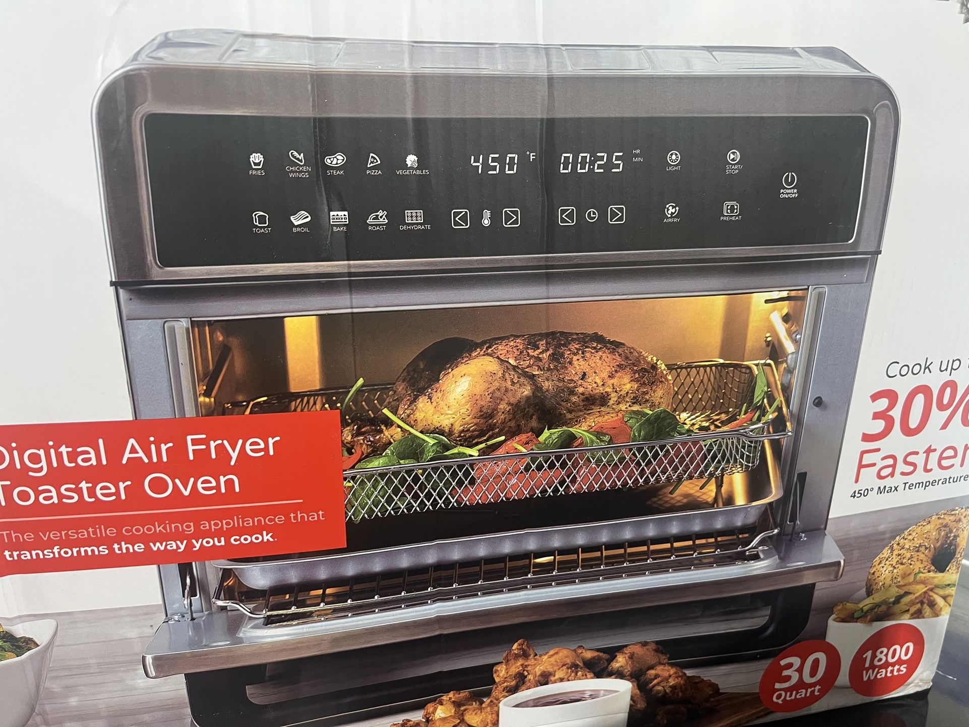 ARIA All-in-1 Premium 30 Qt. Stainless Steel Touchscreen Air Fryer Toaster Oven with Recipe Book