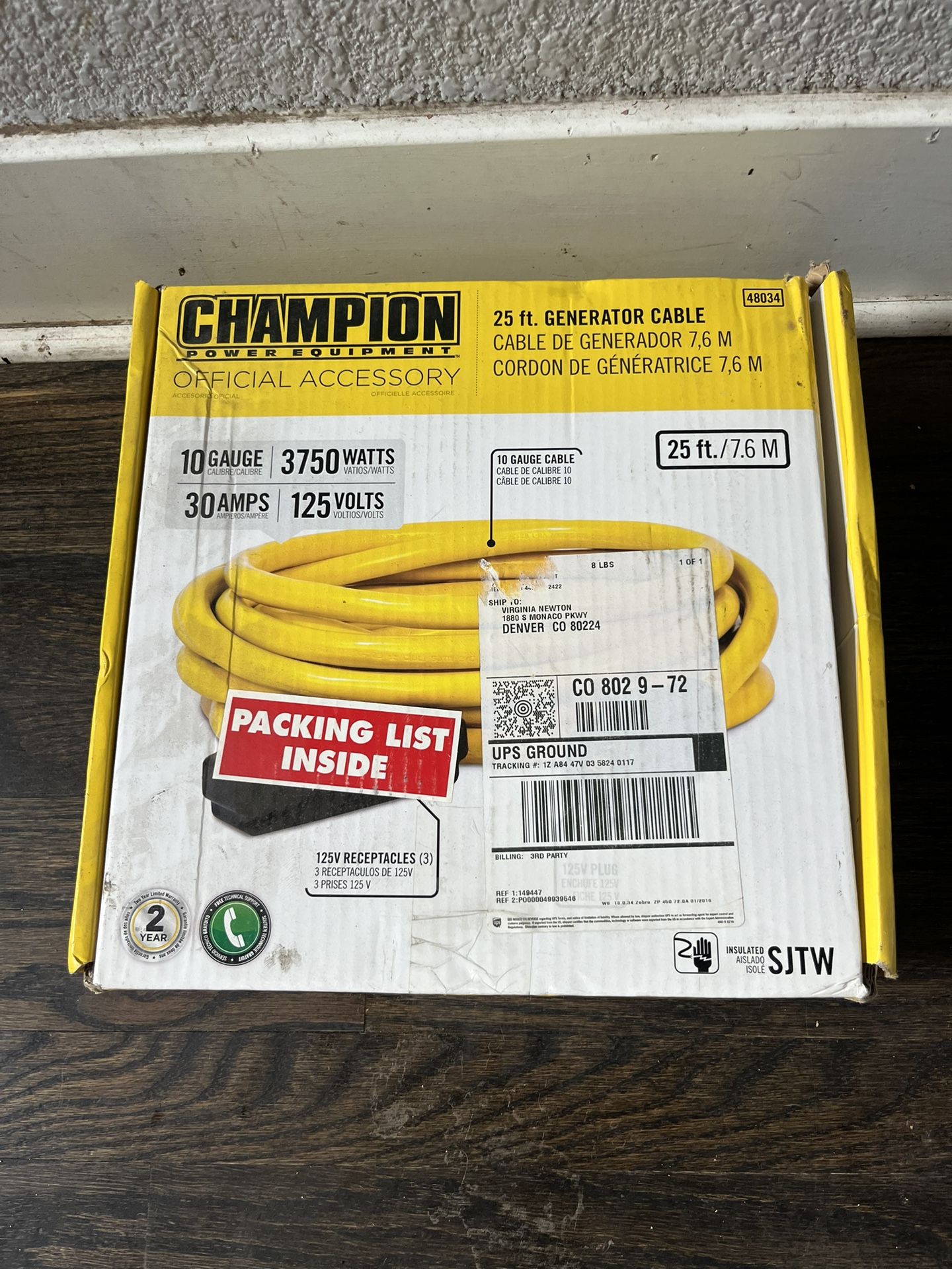 Champion 10/3 SJTW 250 V 25 ft. L Generator Power Cord  