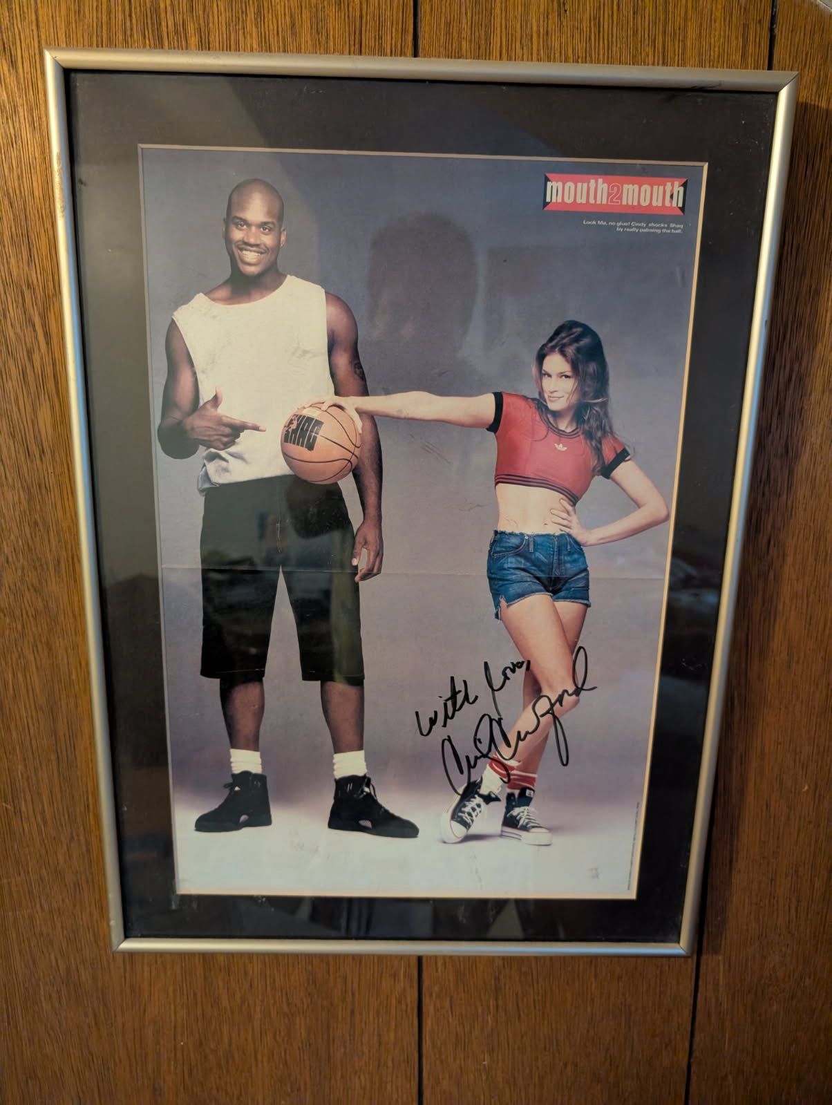 Signed Cindy Crawford With Shaq Basketball Poster