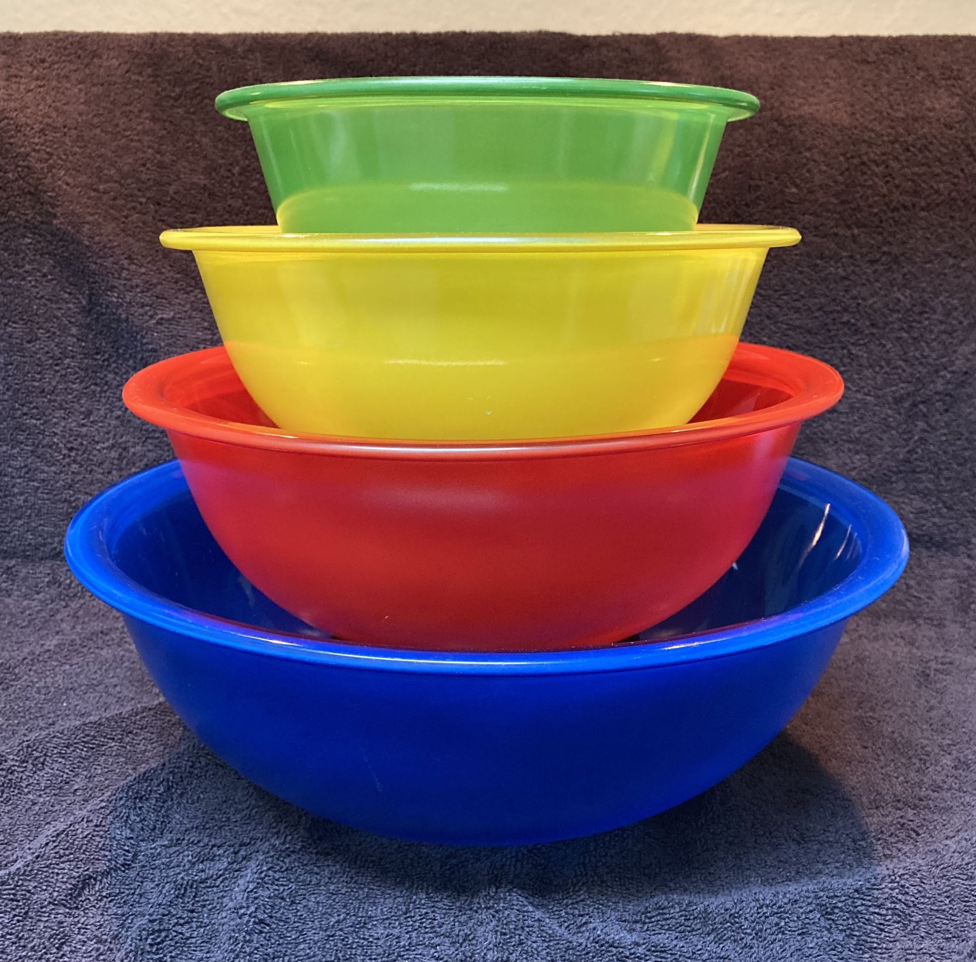 Vintage 80's Pyrex Primary Colors Clear Bottom Nesting Mixing