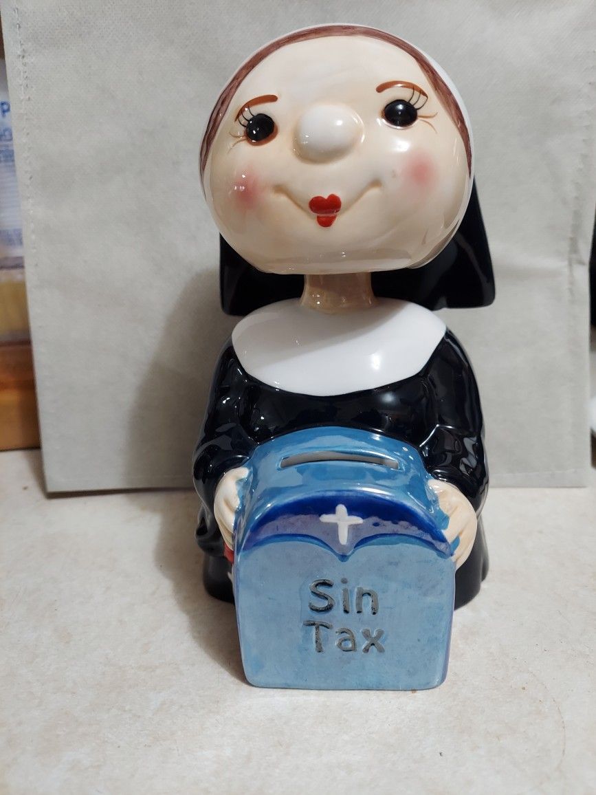 Nun Bobble Head Sin Tax Bank New