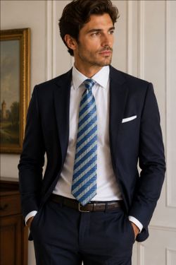 Claudio Marnetti Como Italy 100% Silk Blue Herringbone Men’s Tie