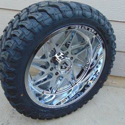 4 New 22X12 Chrome Rims & LT 33 14.50 22 TIS M/T Tires 8X170 -44MM Offset