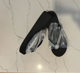 Black Rhinestone Flat Sandals