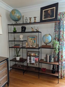 Large Mid Century Etagere, Bookshelf, Wood And Iron, Restored 