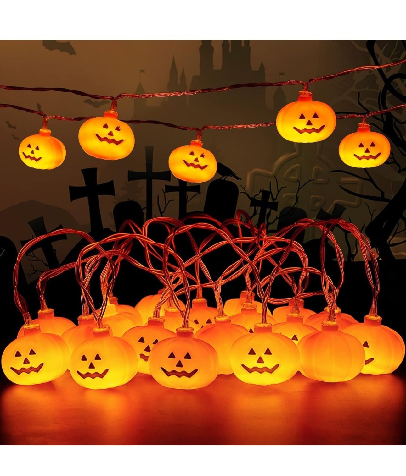 🔥Halloween String LED Pumpkin Lights for Outdoor Decor, 2 Modes, 20 Pumpkins