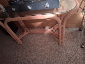 2 Rattan Coffee Table with Glass Top (A Set)