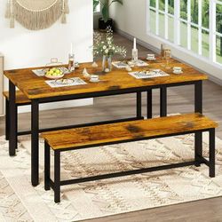 47.2”*28.7”*28.7”Dining Table Set with Two Benches, Kitchen Table Set for 4-6 Persons