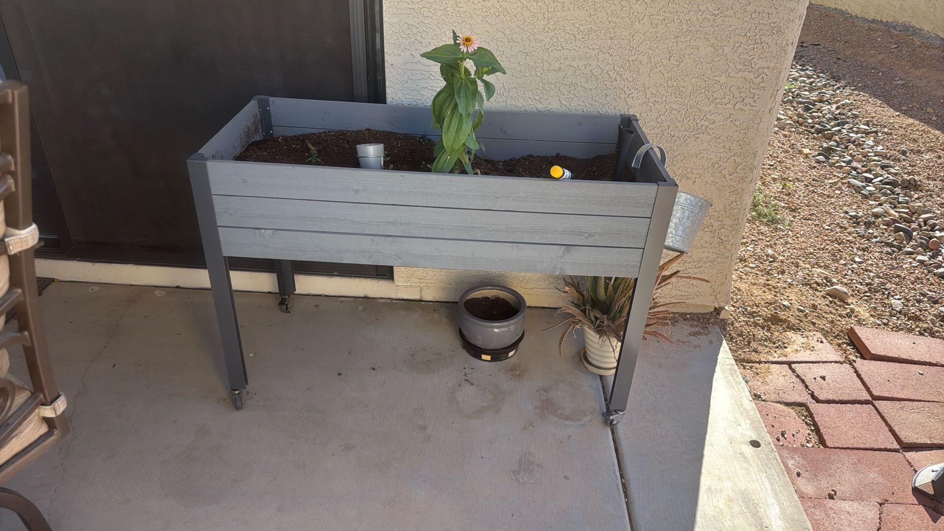 Gray Rolling Planter Excellent Condition