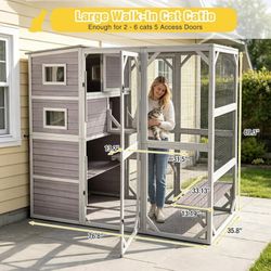 Cat Catio,  XL Gray wooden, 76″L 4-Tier Custom Outdoor Cat Enclosure,  New