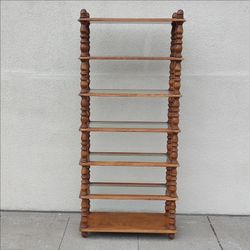 Antique Shelf Gründerzeit Style Wooden Bobbin Etagere Glass Shelves