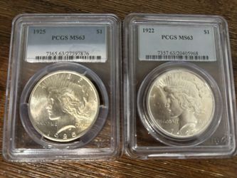 1925 And 1922 Peace Dollars PCGS MS63 