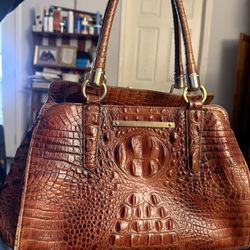 Brahmin Melbourne Satchel Shoulder Bag Brown Crocodile Embossed Gold Hardware
