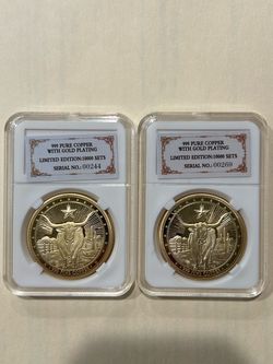 Collectible coins  .9999 pure copper with gold plating