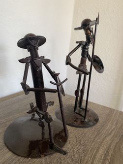 Tramp Art Sculpture Mid Century Don Quixote and Sancho Panza