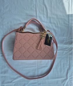 Pink Heart Embossed Structured Handbag