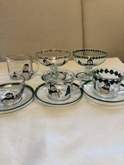 Garden Party Of Vermont Hand painted Glass Holiday Snowmen 9 Piece Dessert Set