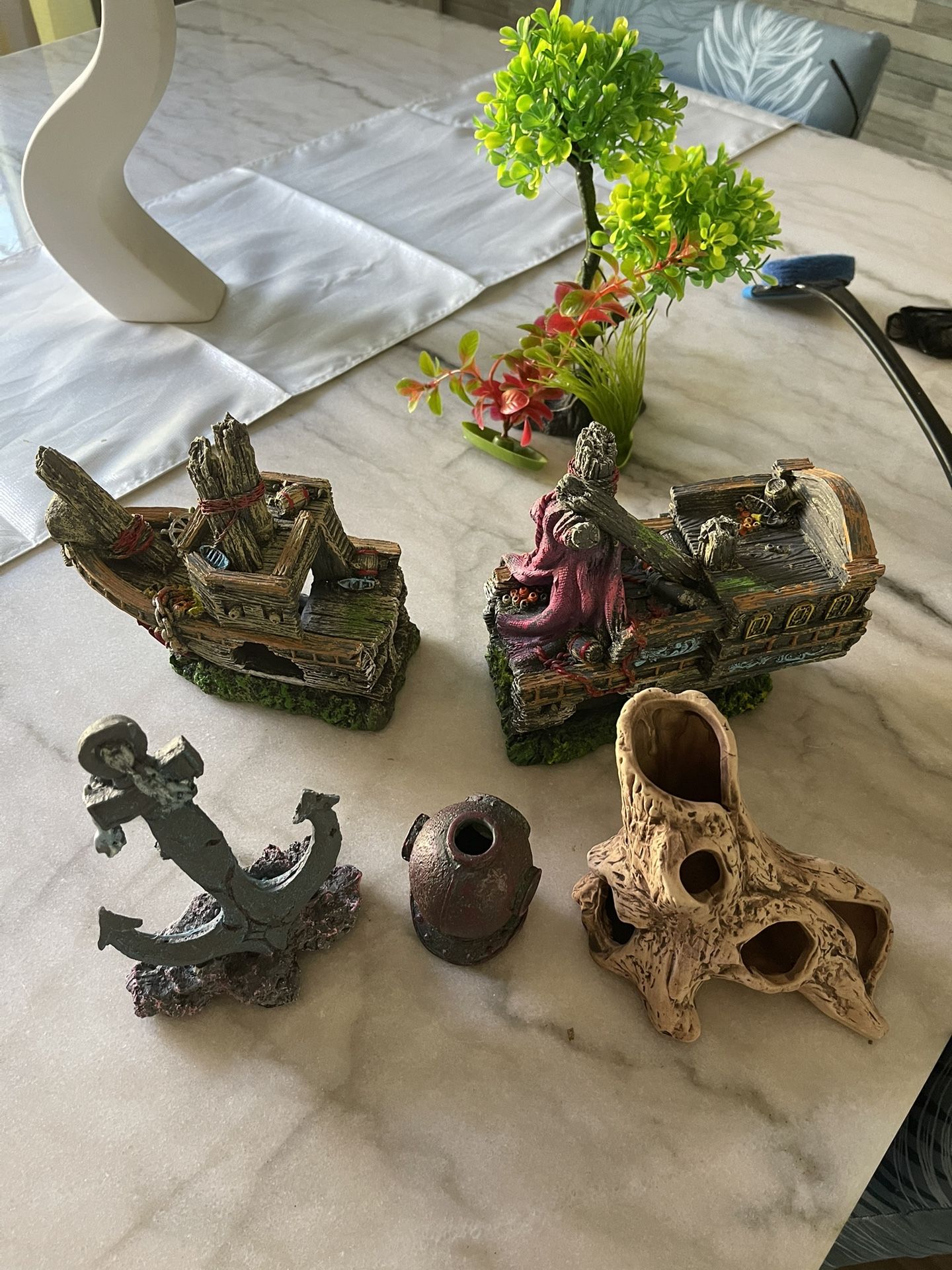 Lot Of Aquarium Decor, Net & Scraper