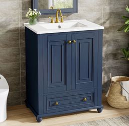 Assembled Modern Bathroom Vanity, Freestanding Bathroom Storage Vanity Cabinet with 2 Doors