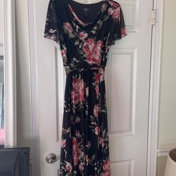 Alexa B Nite Size 8 Black With Pink Roses Floral Feminine Dress Detailed