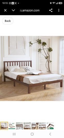DELAVIN Solid Wood Queen Size Bed Frame with Headboard, Malaysian Oak Platform Bed Frame, Mid Century Modern Bedframe, No Box Spring Needed, Easy Asse