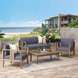 Christopher Knight Home Beatrice Outdoor 4 Seater Acacia Wood Chat Set, Teak and Beige
