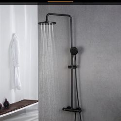 Black Exposed Rain Spray Shower Fixture With Handshower & Waterfall Tub Spout Sh27