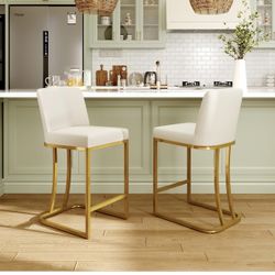 New Counter Height Bar Stools Leather 2/set (Beige)