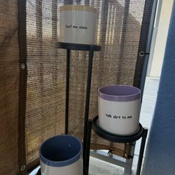 Plant Stand + 3 Matching Plant Pots (Bundle Set)
