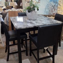 Square Counter High Table + 4 Stools