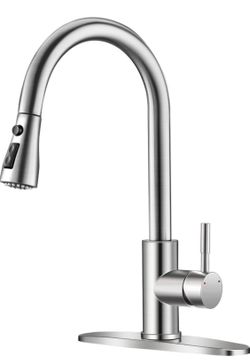 Brushed Nickel Kitchen Faucets with Pull Down Sprayer Kitchen Sink Faucet with Pull Out Sprayer Single Hole Deck Mount Single Handle Stainless Steel