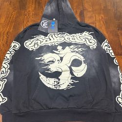 Black & White HELLSTAR Records “OM” Graphic Print Hoodie (FREE SHIPPING)