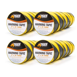 Tiger Tough Safety Warning Tape Black & Yellow Stripe – 2 Inch x 36 Yard (24 Rolls)
