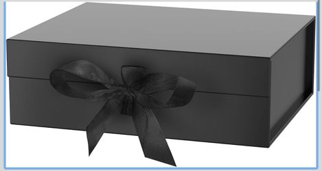 Gift Box Gift Wrap Box Black, 10.5x7.5x3.1 Inches Magnetic Gift Decorative Box with Lid and Ribbon for Men Ｗomen, Collapsible Proposal Box for Christm