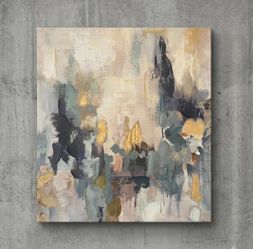 Abstract Canvas Painting with Gold Accents, Size: 39" X 39". Like New!