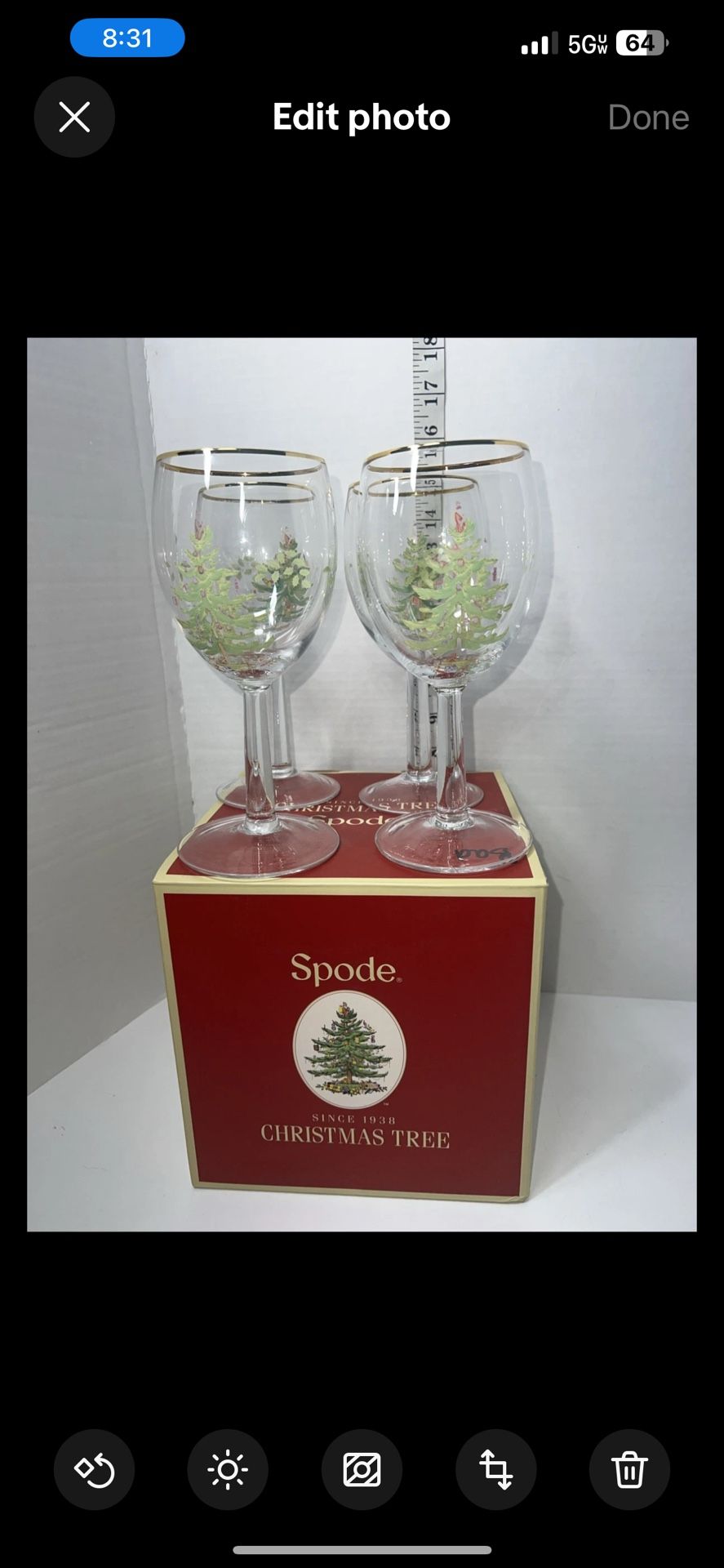 Spode Christmas Tree 13 Ounces Wine Glasses with Gold Rims, Set of 4