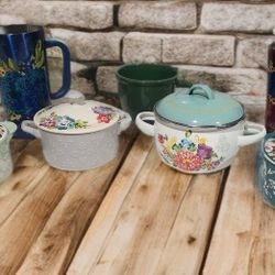 Pioneer Woman 3 Mini Floral  Casserole Dishes, Mini Floral Dutch Oven & Tumblers