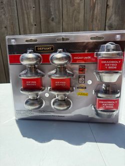 Defiant door knob and deadbolt set