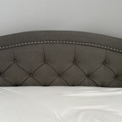 Queen Bed - Light Gray Upholstery 